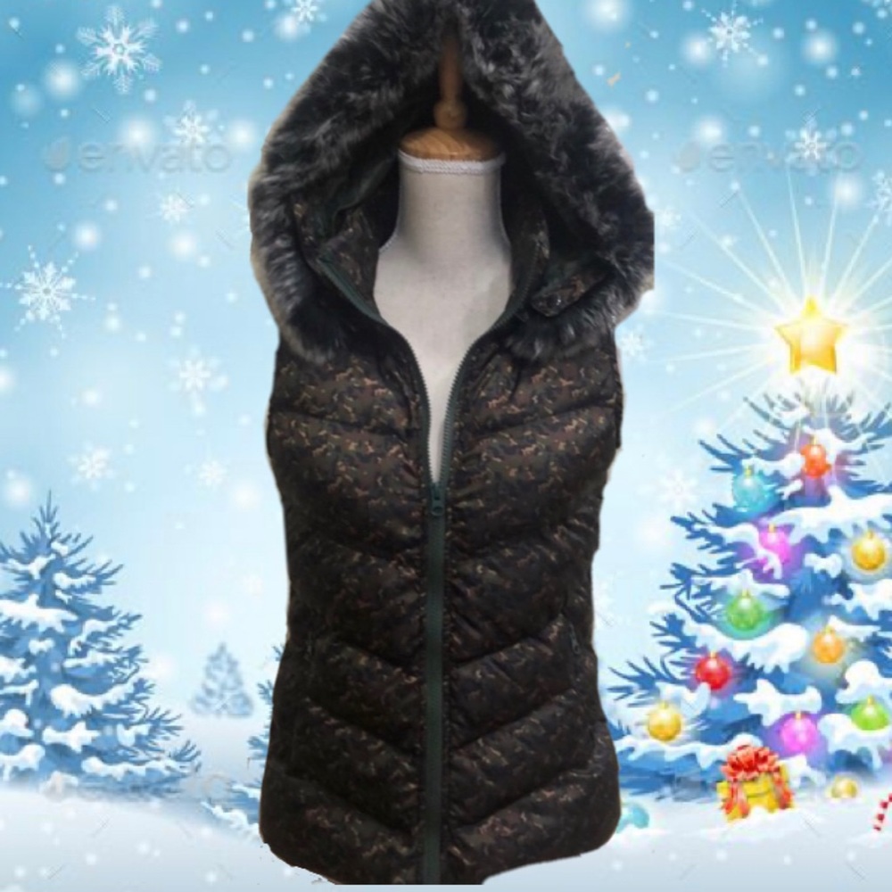 209 W ST CAMO GREEN PUFFER VEST WITH HOOD